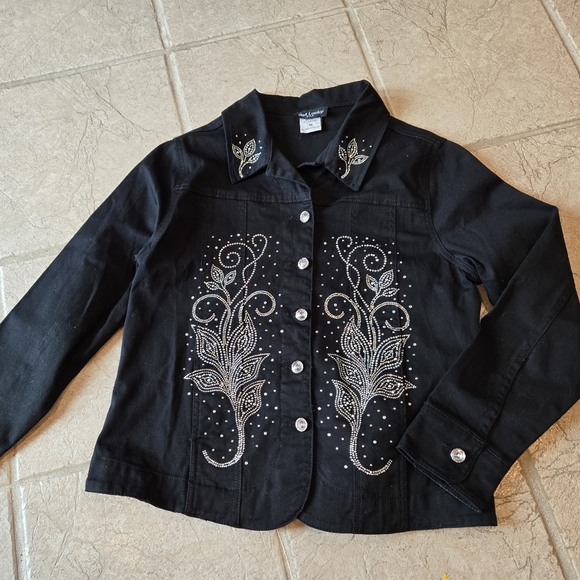 Get Lucky USA Jackets & Blazers - New Sparkly Black Jean Jacket S-M Rhinestones Get Lucky U.S.A.